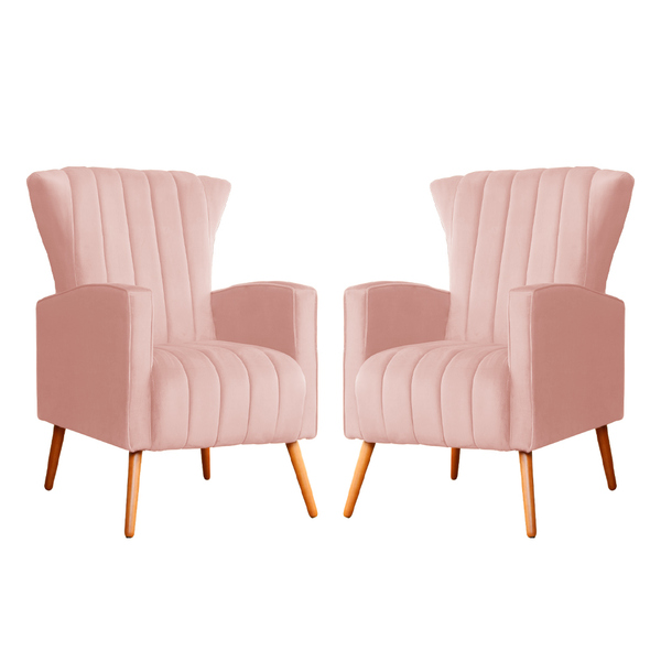 Kit 02 Poltronas Melinda Veludo Cores - Ds Estofados - Rosa