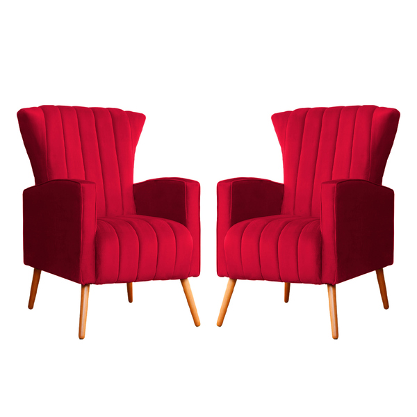 Kit 02 Poltronas Melinda Veludo Cores - Ds Estofados - Vermel