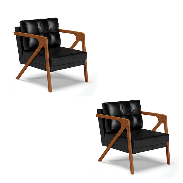 Kit 02 Poltronas Melissa Corano Preto Base De Madeira Castanho