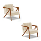 Kit 02 Poltronas Melissa Linho Areia A27 Base De Madeira Cast