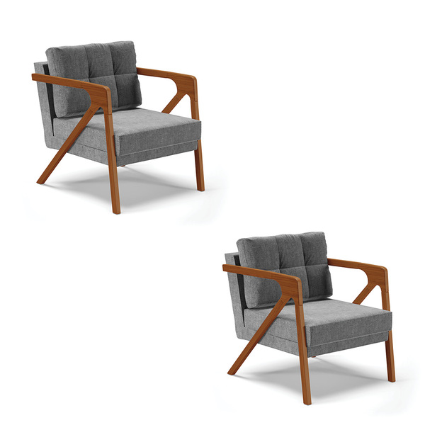 Kit 02 Poltronas Melissa Linho Base De Madeira Castanho D03 -