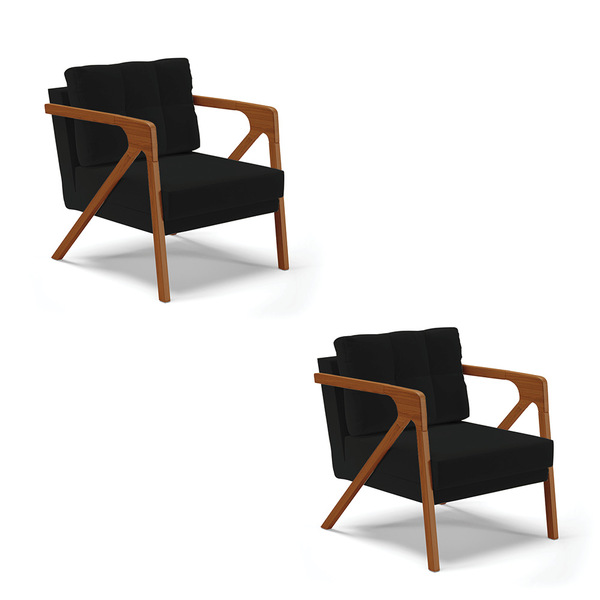 Kit 02 Poltronas Melissa Linho Base De Madeira Castanho D03 -