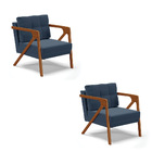 Kit 02 Poltronas Melissa Suede Azul Marinho Base De Madeira C