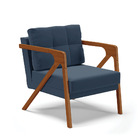 Kit 02 Poltronas Melissa Suede Azul Marinho Base De Madeira C