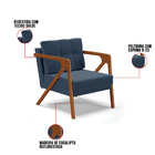 Kit 02 Poltronas Melissa Suede Azul Marinho Base De Madeira C