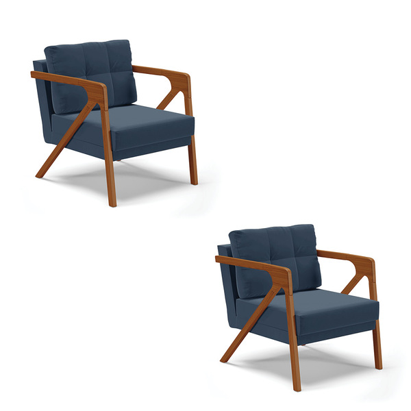 Kit 02 Poltronas Melissa Suede Base De Madeira Castanho D03 -