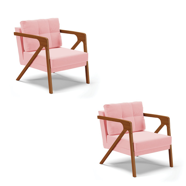 Kit 02 Poltronas Melissa Suede Base De Madeira Castanho D03 -