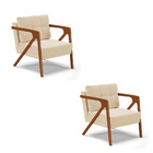 Kit 02 Poltronas Melissa Suede Base De Madeira Castanho D03 -