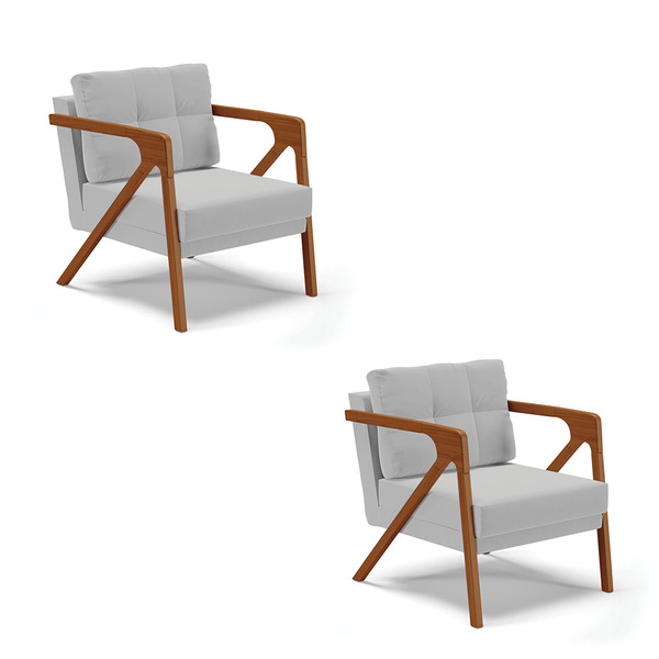 Kit 02 Poltronas Melissa Suede Base De Madeira Castanho D03 -