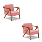 Kit 02 Poltronas Melissa Suede Base De Madeira Castanho D03 -