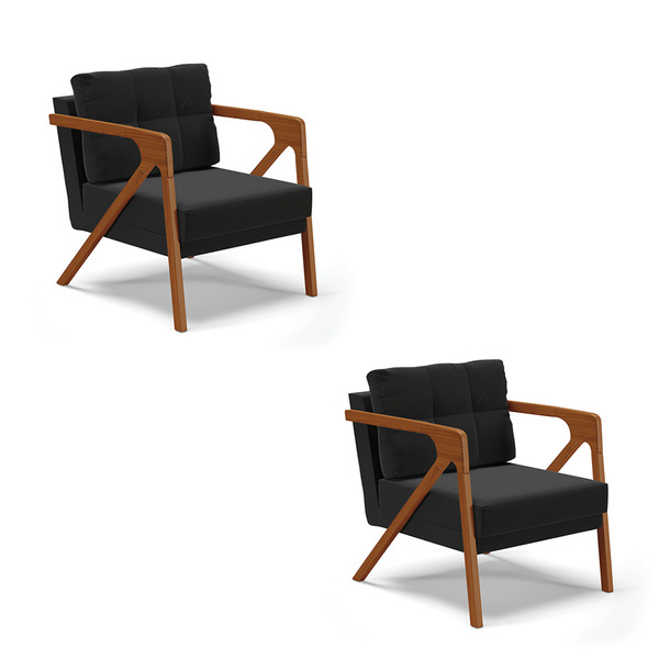 Kit 02 Poltronas Melissa Suede Base De Madeira Castanho D03 -