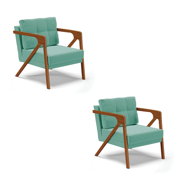 Kit 02 Poltronas Melissa Suede Base De Madeira Castanho D03 -