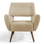 Kit 02 Poltronas Melli Pés Palito Madeira C-129 Linho Bege Es