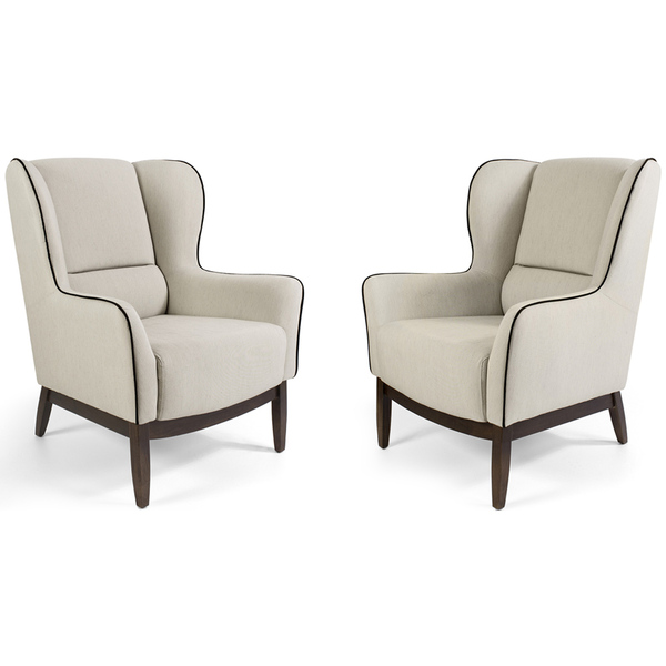 Kit 02 Poltronas Milena Base Madeira Algodão Capuccino - Next