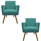 Kit 02 Poltronas Nina Decorativa Escritorio Suede Azul Tiffan