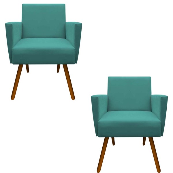 Kit 02 Poltronas Nina Decorativa Escritorio Suede Azul Tiffan