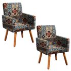 Kit 02 Poltronas Nina Estampado Azulejo D06 Pés Palito Castan