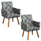 Kit 02 Poltronas Nina Estampado Traçado Azul Turquesa D33 Pés