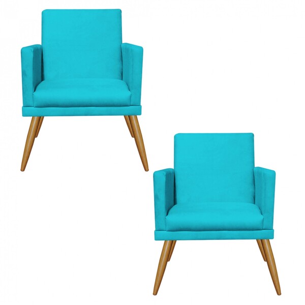 Kit 02 Poltronas Nina Rodapé Sala De Estar Recepção Suede Azu