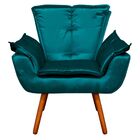 Kit 02 Poltronas Opala Acetinado Azul Pés Palito Castanho D'r