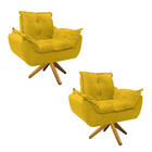 Kit 02 Poltronas Opala Base Giratória De Madeira Corano - Ama