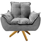 Kit 02 Poltronas Opala Base Giratória De Madeira Suede Cinza