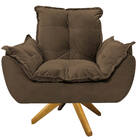 Kit 02 Poltronas Opala Base Giratória De Madeira Suede Marrom