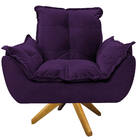 Kit 02 Poltronas Opala Base Giratória De Madeira Suede Roxo -