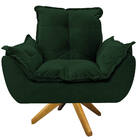 Kit 02 Poltronas Opala Base Giratória De Madeira Suede Verde