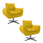 Kit 02 Poltronas Opala Base Giratória De Metal Corano - Doce