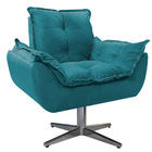 Kit 02 Poltronas Opala Base Giratória De Metal Suede Azul Tur