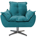 Kit 02 Poltronas Opala Base Giratória De Metal Suede Azul Tur