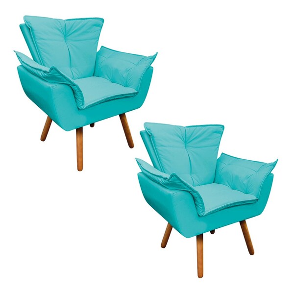 Kit 02 Poltronas Opala Corino Pés Palito Castanho - D'rossi -