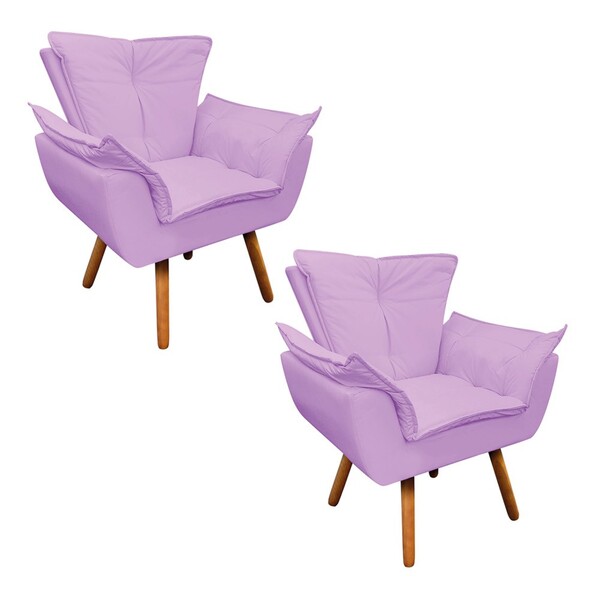 Kit 02 Poltronas Opala Corino Pés Palito Castanho - D'rossi -