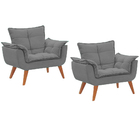 Kit 02 Poltronas Opala Decorativas Suede Cinza Para Sala E Qu