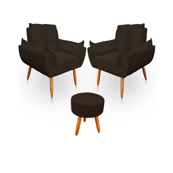 Kit 02 Poltronas Opala E 01 Puff Decorativos Para Sala E Quar