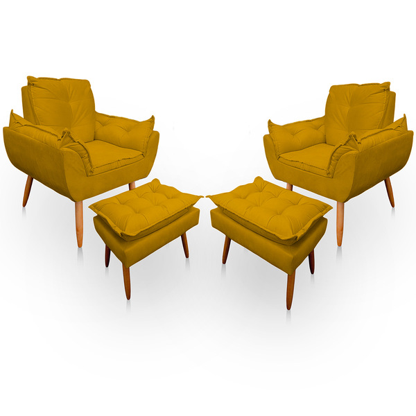 Kit 02 Poltronas Opala E 02 Puff Retangular Decorativos - W D