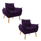 Kit 02 Poltronas Opala Palito Mel Suede Roxo - Amarena Móveis