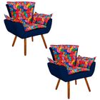 Kit 02 Poltronas Opala Romero Britto D15 E Suede Azul Marinho