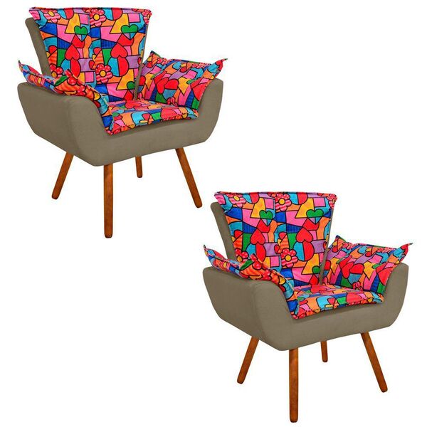 Kit 02 Poltronas Opala Romero Britto D15 E Suede Marrom Rato