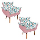 Kit 02 Poltronas Opala Suede Rose Com D33 Pés Palito Castanho