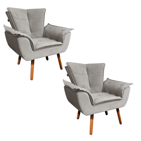 Kit 02 Poltronas Opala Veludo Marrom Rato Pés Palito Castanho