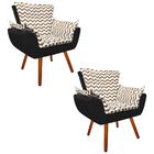 Kit 02 Poltronas Opala Zig Zag Bege D81 E Suede Preto Pés Pal