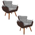 Kit 02 Poltronas Opala Zig Zag Preto D80 E Suede Marrom Pés P