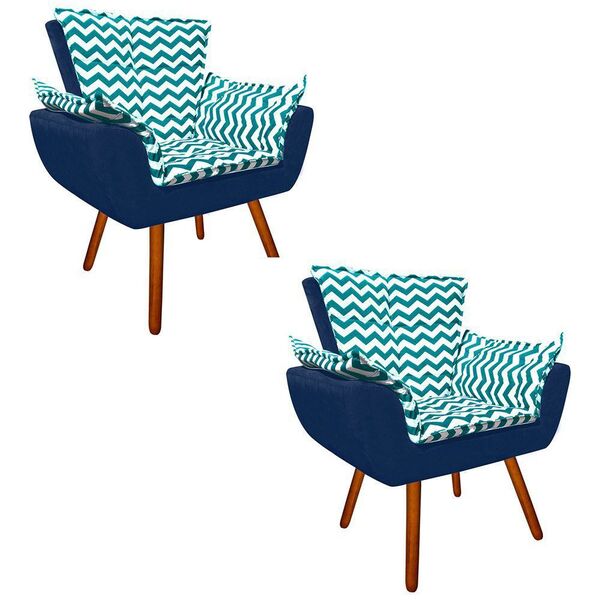 Kit 02 Poltronas Opala Zig Zag Verde Turquesa D78 E Suede Azu