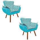 Kit 02 Poltronas Opala Zig Zag Verde Turquesa D78 E Suede Azu