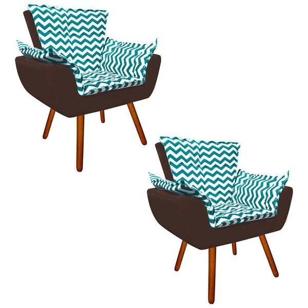 Kit 02 Poltronas Opala Zig Zag Verde Turquesa D78 E Suede Mar