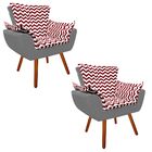 Kit 02 Poltronas Opala Zig Zag Vermelho D79 E Suede Grafite P