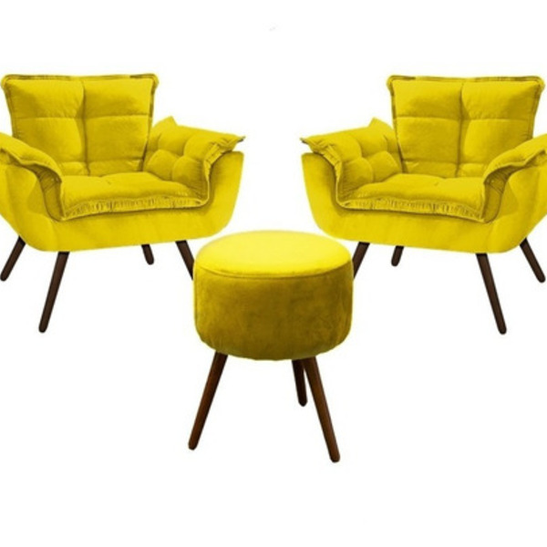Kit 02 Poltronas Opalas E 01 Puff Decorativos Para Sala E Qua