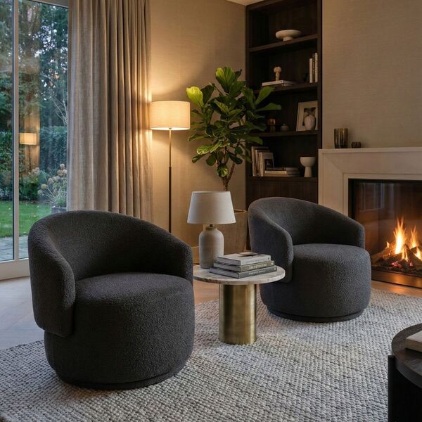 Kit 02 Poltronas Orgânica Decorativa Beatriz Boucle Cinza Esc